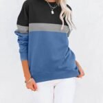 Women's Casual Long Sleeve Color Block/Solid Tops Crewneck Sweatshirts.