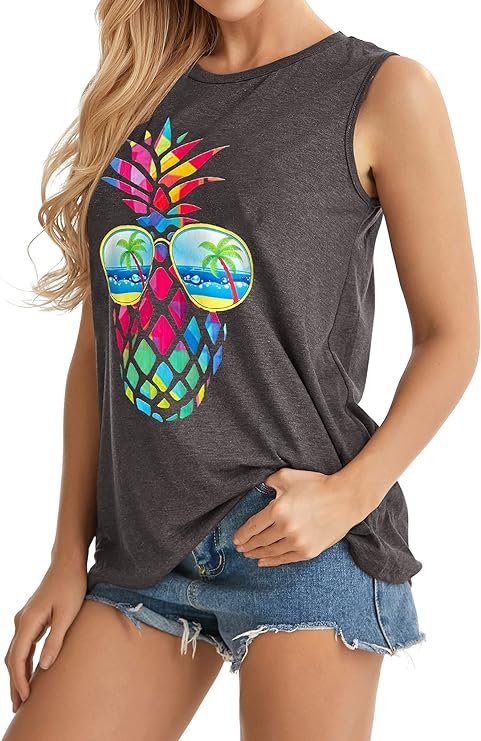 Womens Tank Tops Summer T Shirts Sleeveless Casual Loose Tunic Blouses